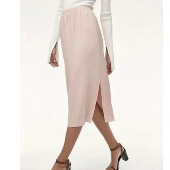 Aritzia Wilfred Celesse Pleated Midi Skirt Side Slit High Rise Waist Pink XXS - Picture 5 of 11